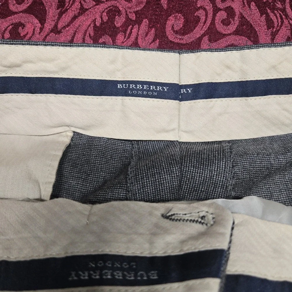 Burberry London Mens Dress Pants 42 Reg Grey‎ Check Pleated Wool Trousers